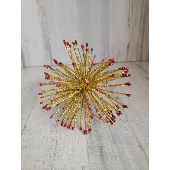 Unique glitter golden red tipped bristle puff ball ornament Xmas - Picture 1 of 5